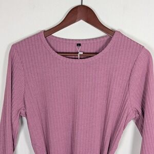 Newshows Womens Long Sleeve Ribbed Knit Tie Waist Dress Mauve Pink Large NEW